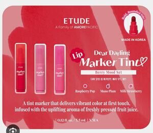 ETUDE Dear Darling Lip Marker Tint Set Lip Tint 3x3.5mL Raspberry/Plum